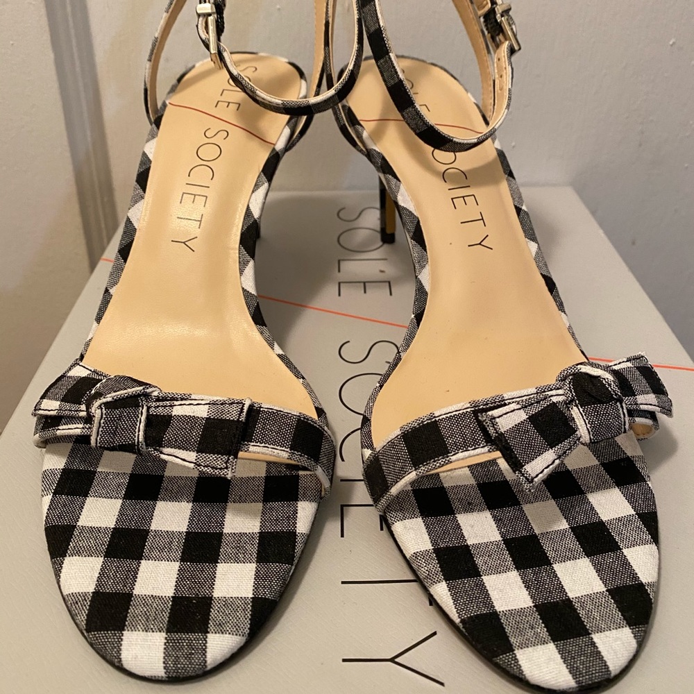 Gingham heel sandals